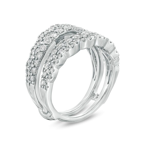 1 CT. T.w. Diamond Double Row Scallop Edge Solitaire Enhancer in 14K White Gold