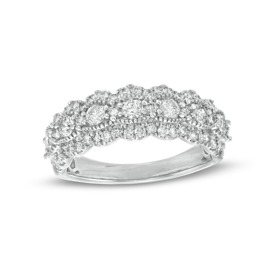 1 CT. T.w. Diamond Triple Row Scallop Edge Anniversary Band in 14K White Gold