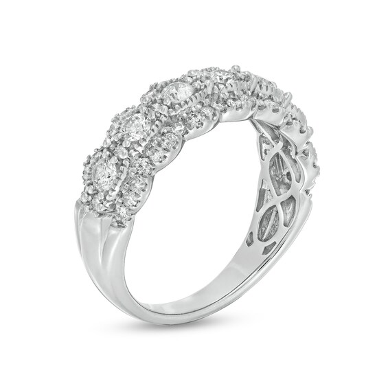 1 CT. T.w. Diamond Triple Row Scallop Edge Anniversary Band in 14K White Gold