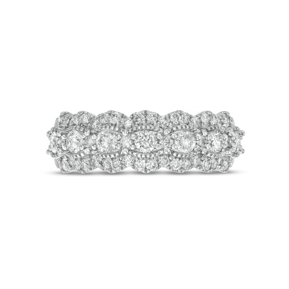 1 CT. T.w. Diamond Triple Row Scallop Edge Anniversary Band in 14K White Gold