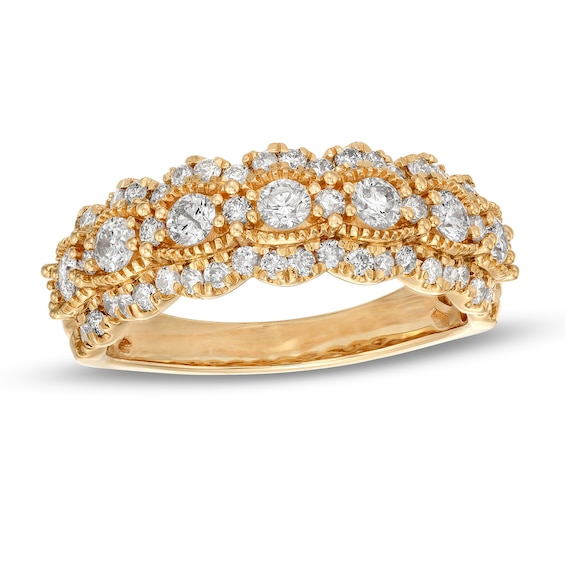 1 CT. T.w. Diamond Triple Row Scallop Edge Anniversary Band in 14K Gold