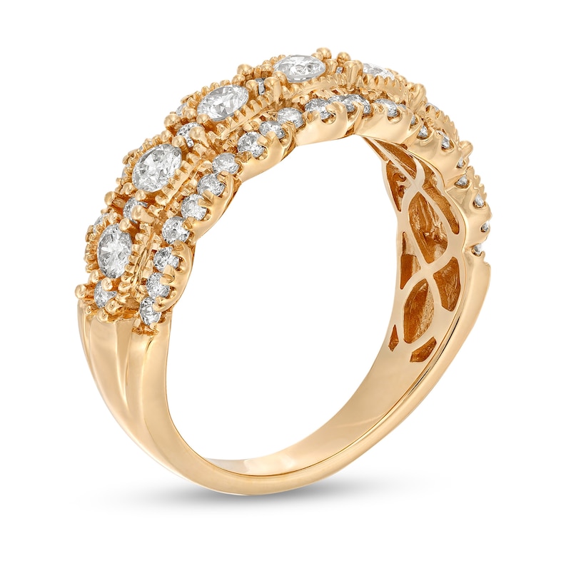 Main Image 3 of 1 CT. T.W. Diamond Triple Row Scallop Edge Anniversary Band in 14K Gold