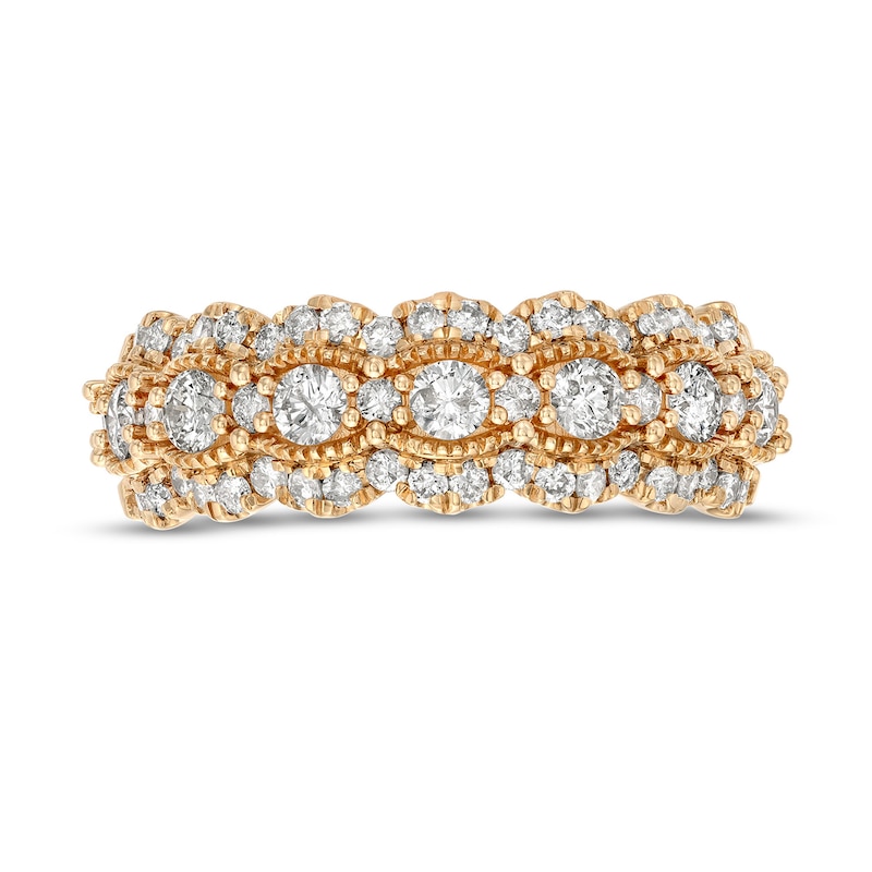 Main Image 4 of 1 CT. T.W. Diamond Triple Row Scallop Edge Anniversary Band in 14K Gold