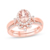 Thumbnail Image 0 of Oval Morganite and 1/3 CT. T.W. Diamond Frame and Collar Crown Bridal Set in 10K Rose Gold