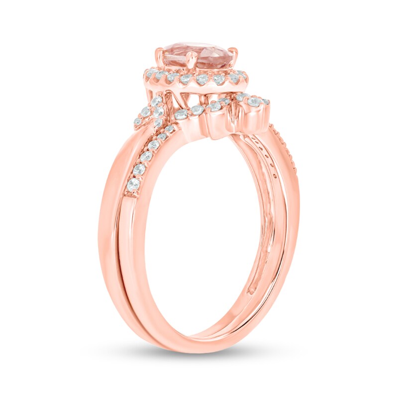 Oval Morganite and 1/3 CT. T.W. Diamond Frame and Collar Crown Bridal Set in 10K Rose Gold