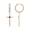 Thumbnail Image 2 of 3.0mm Ruby and 1/10 CT. T.W. Diamond Cross Dangle Drop Earrings in 10K Gold