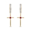 Thumbnail Image 3 of 3.0mm Ruby and 1/10 CT. T.W. Diamond Cross Dangle Drop Earrings in 10K Gold