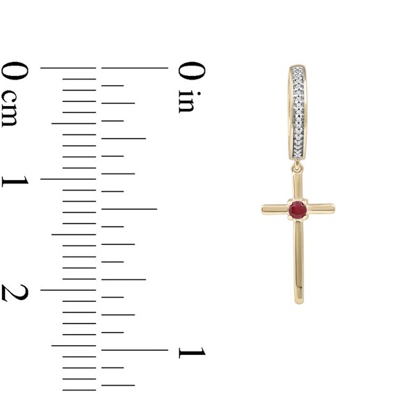 3.0mm Ruby and 1/10 CT. T.w. Diamond Cross Dangle Drop Earrings in 10K Gold