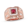 Thumbnail Image 1 of 5.0mm Ruby and 1/2 CT. T.W. Diamond Square Frame Double Row with Groove Shank Ring in 10K Rose Gold
