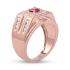 Thumbnail Image 2 of 5.0mm Ruby and 1/2 CT. T.W. Diamond Square Frame Double Row with Groove Shank Ring in 10K Rose Gold