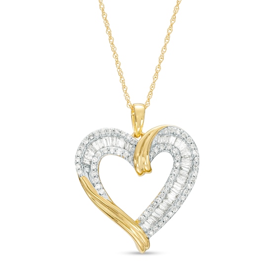 1/2 CT. T.w. Diamond Triple Row Heart Pendant in 10K Gold