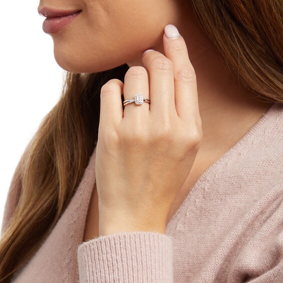 1/10 CT. T.w. Emerald-Shaped Multi-Diamond Frame Split Shank Promise Ring in Sterling Silver