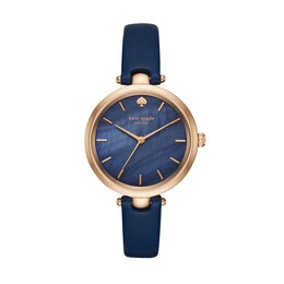 Ladies' Kate Spade Holland Rose-Tone Strap Watch with Blue Mother-of-Pearl Dial (Model: KSW1157)