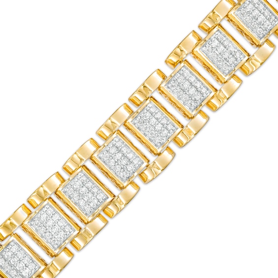 Men's 2 CT. T.w. Multi-Diamond Railroad Link Bracelet in 10K Gold â 8.5"