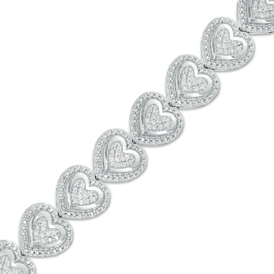 1/2 CT. T.w. Multi-Diamond Frame Heart Link Bracelet in Sterling Silver – 7.5"