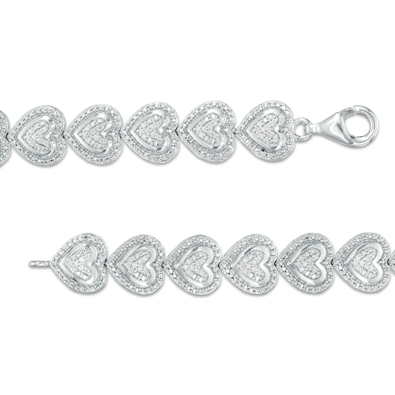 1/2 CT. T.w. Multi-Diamond Frame Heart Link Bracelet in Sterling Silver – 7.5"