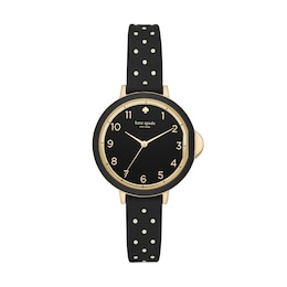 Ladies' Kate Spade Park Row Gold-Tone Strap Watch with Black Dial (Model: KSW1355)