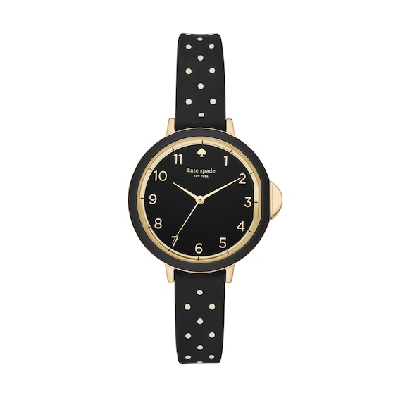 Ladies' Kate Spade Park Row Gold-Tone Strap Watch with Black Dial (Model: Ksw1355)