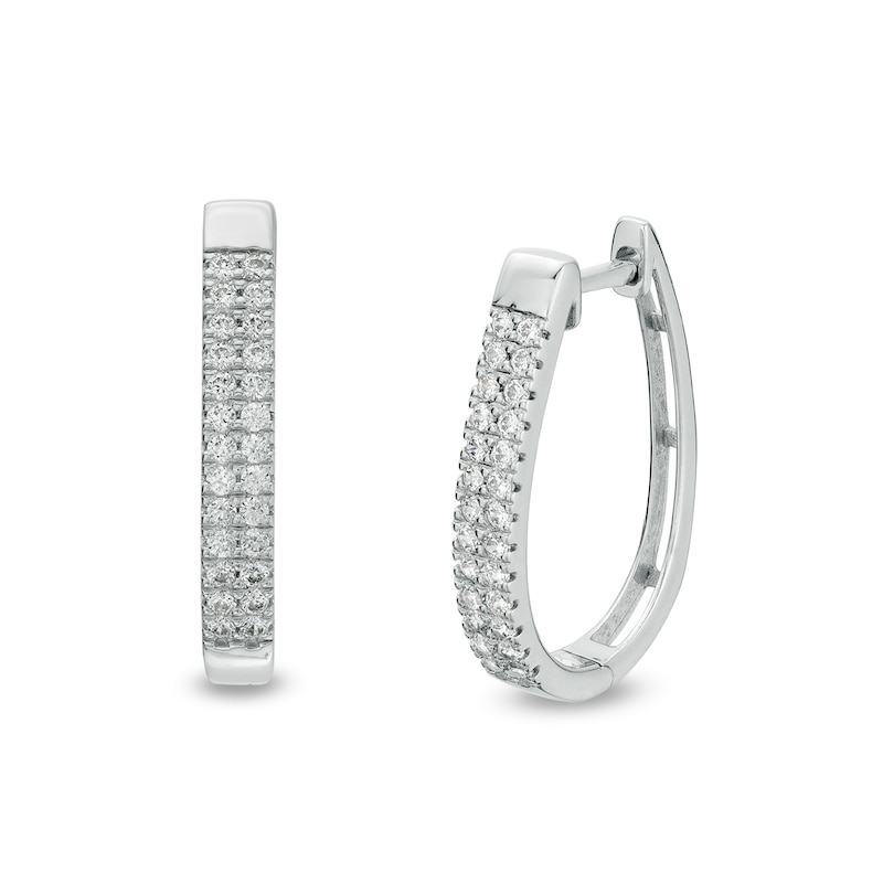 Main Image 1 of 1/2 CT. T.W. Diamond Double Row Oval Hoop Earrings in 10K White Gold