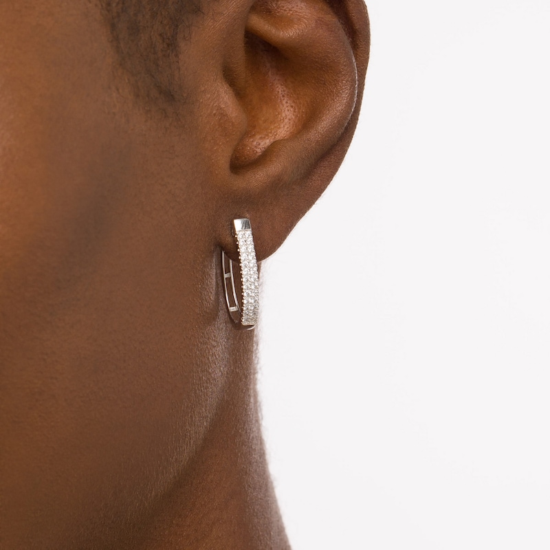 Main Image 2 of 1/2 CT. T.W. Diamond Double Row Oval Hoop Earrings in 10K White Gold