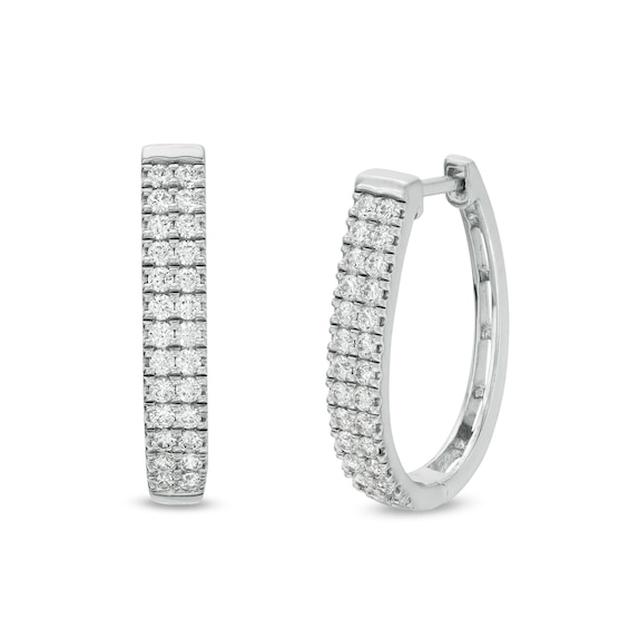 1 CT. T.w. Diamond Double Row Oval Hoop Earrings in 10K White Gold