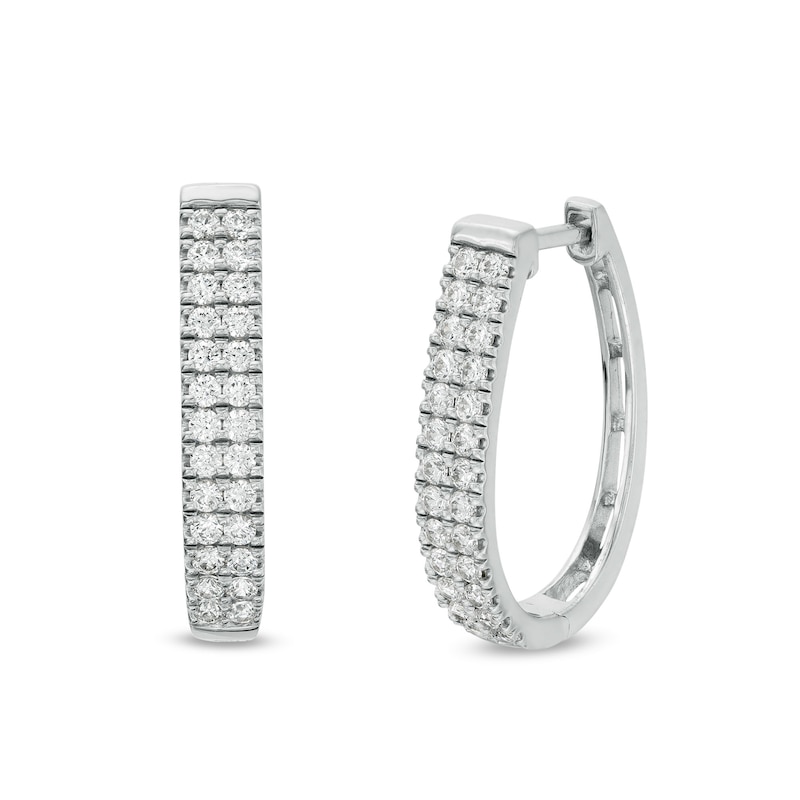 Main Image 1 of 1 CT. T.W. Diamond Double Row Oval Hoop Earrings in 10K White Gold