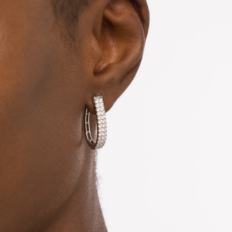 Main Image 2 of 1 CT. T.W. Diamond Double Row Oval Hoop Earrings in 10K White Gold