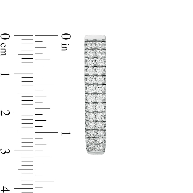 Main Image 3 of 1 CT. T.W. Diamond Double Row Oval Hoop Earrings in 10K White Gold