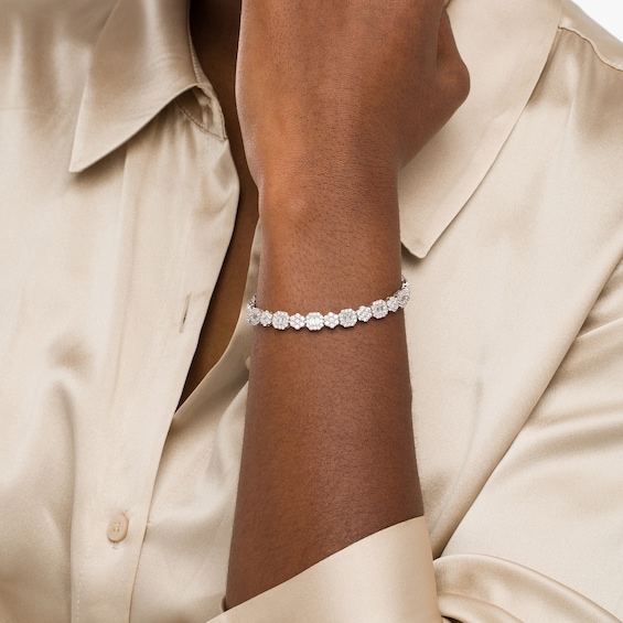 5 CT. T.w. Emerald-Shape Multi-Diamond Alternating Line Bracelet in 10K White Gold - 7.5"