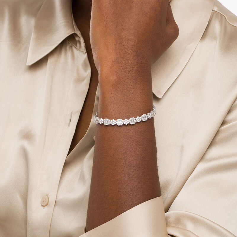 Main Image 2 of 5 CT. T.W. Emerald-Shape Multi-Diamond Alternating Line Bracelet in 10K White Gold - 7.5"