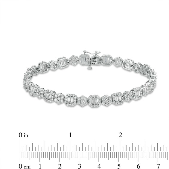 5 CT. T.w. Emerald-Shape Multi-Diamond Alternating Line Bracelet in 10K White Gold - 7.5"