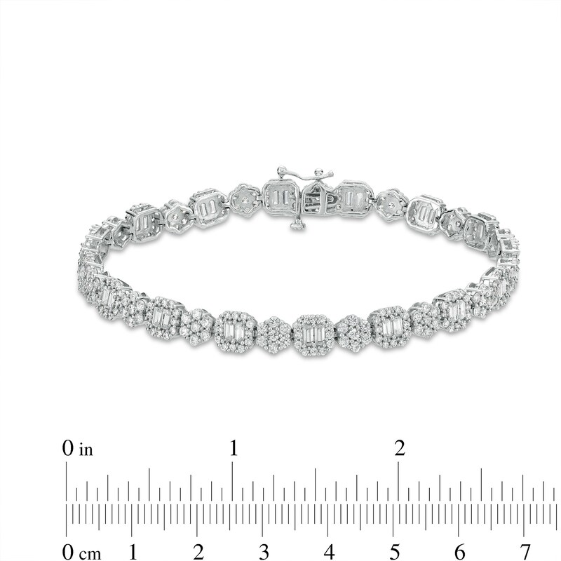 Main Image 4 of 5 CT. T.W. Emerald-Shape Multi-Diamond Alternating Line Bracelet in 10K White Gold - 7.5"