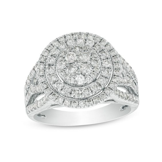 1-1/2 CT. T.w. Multi-Diamond Double Frame Multi-Row Ring in 10K White Gold