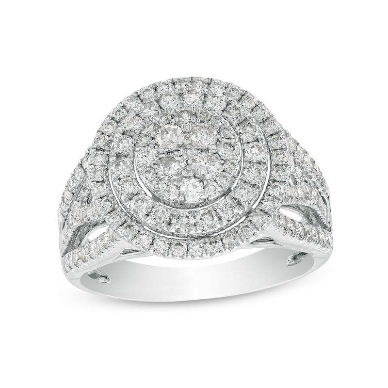 Main Image 1 of 1-1/2 CT. T.W. Multi-Diamond Double Frame Multi-Row Ring in 10K White Gold