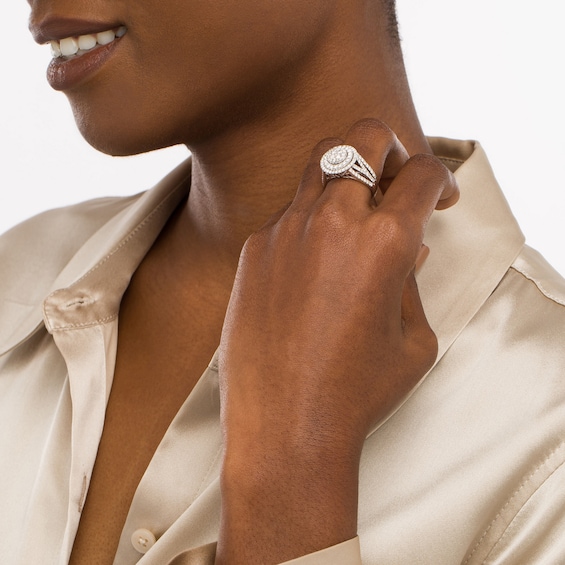 1-1/2 CT. T.w. Multi-Diamond Double Frame Multi-Row Ring in 10K White Gold