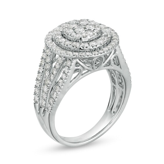 1-1/2 CT. T.w. Multi-Diamond Double Frame Multi-Row Ring in 10K White Gold