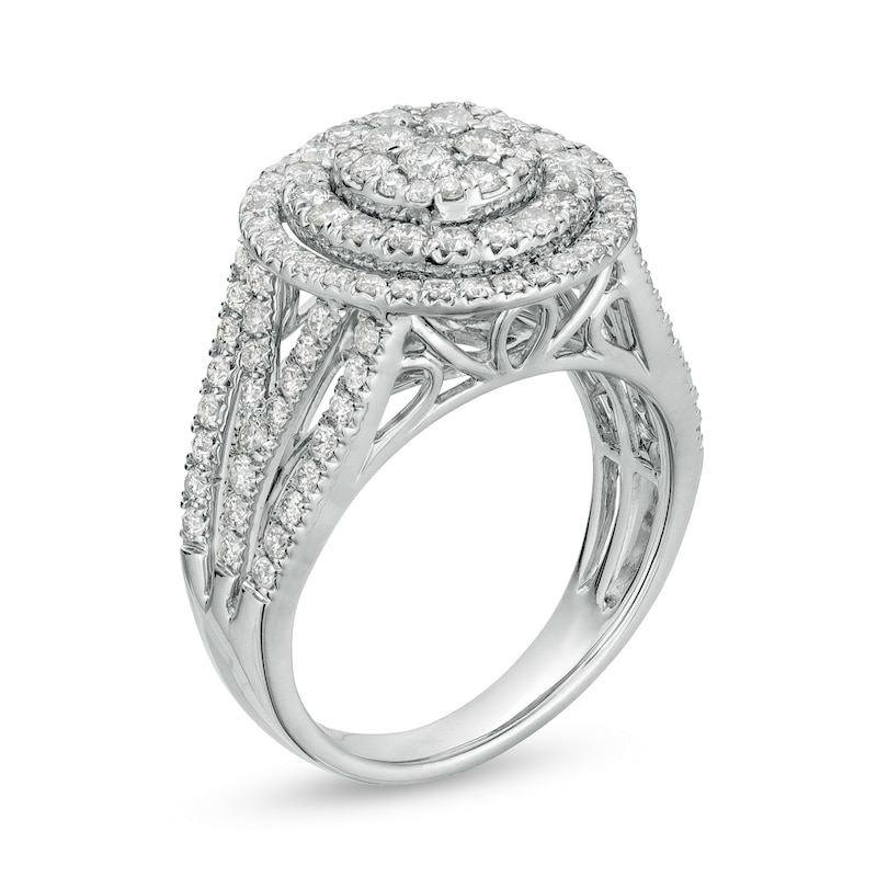 Main Image 3 of 1-1/2 CT. T.W. Multi-Diamond Double Frame Multi-Row Ring in 10K White Gold