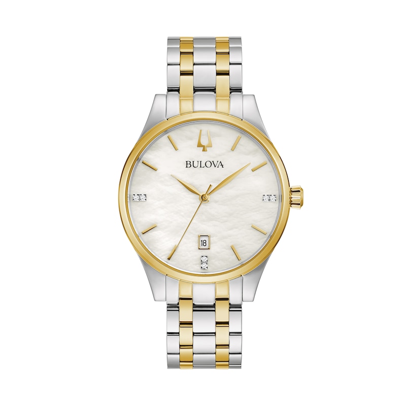 Main Image 1 of Ladies' Bulova Two-Tone Watch with Mother-of-Pearl Dial (Model: 98P201)