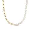 Thumbnail Image 0 of Baroque Cultured Freshwater Pearl and Paper Clip Chain Half-and-Half Necklace in Sterling Silver with 18K Gold Plate