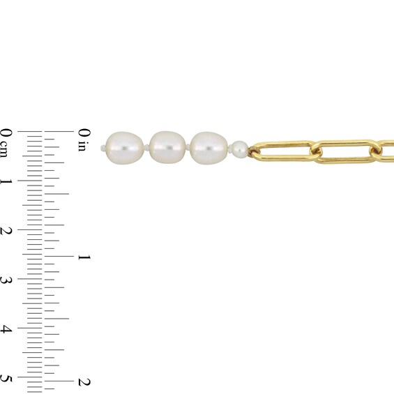 Baroque Freshwater Cultured Pearl and Paper Clip Chain Half-and-Half Necklace in Sterling Silver with 18K Gold Plate