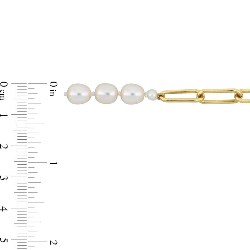 Baroque Cultured Freshwater Pearl and Paper Clip Chain Half-and-Half Necklace in Sterling Silver with 18K Gold Plate