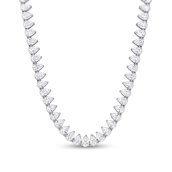 Pear-Shaped White Lab-Created Sapphire Tennis Necklace in Sterling Silver