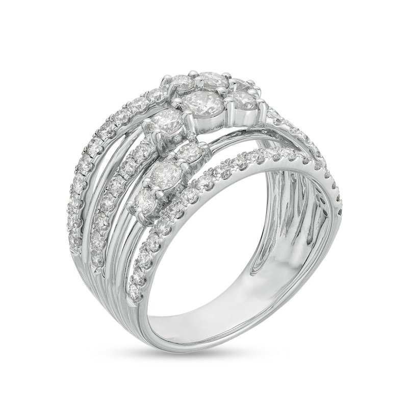 Main Image 3 of 1-1/2 CT. T.W. Diamond Three Stone Orbit Ring in 10K White Gold