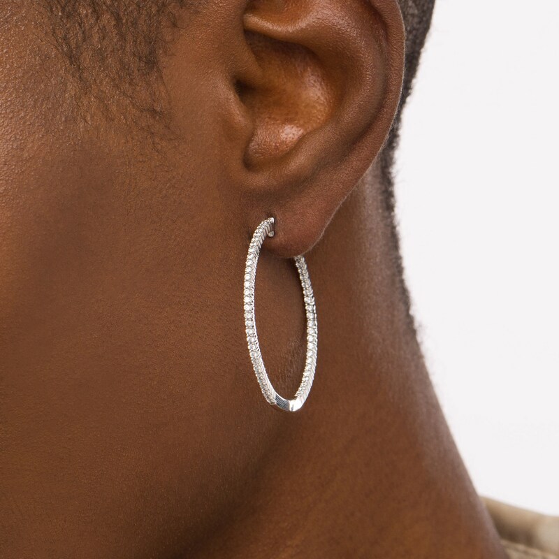 Main Image 2 of 1 CT. T.W. Diamond Inside-Out Hoop Earrings in 10K White Gold