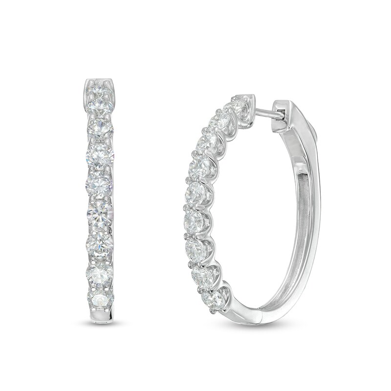 Main Image 1 of 2 CT. T.W. Diamond Oval Hoop Earrings in 10K White Gold