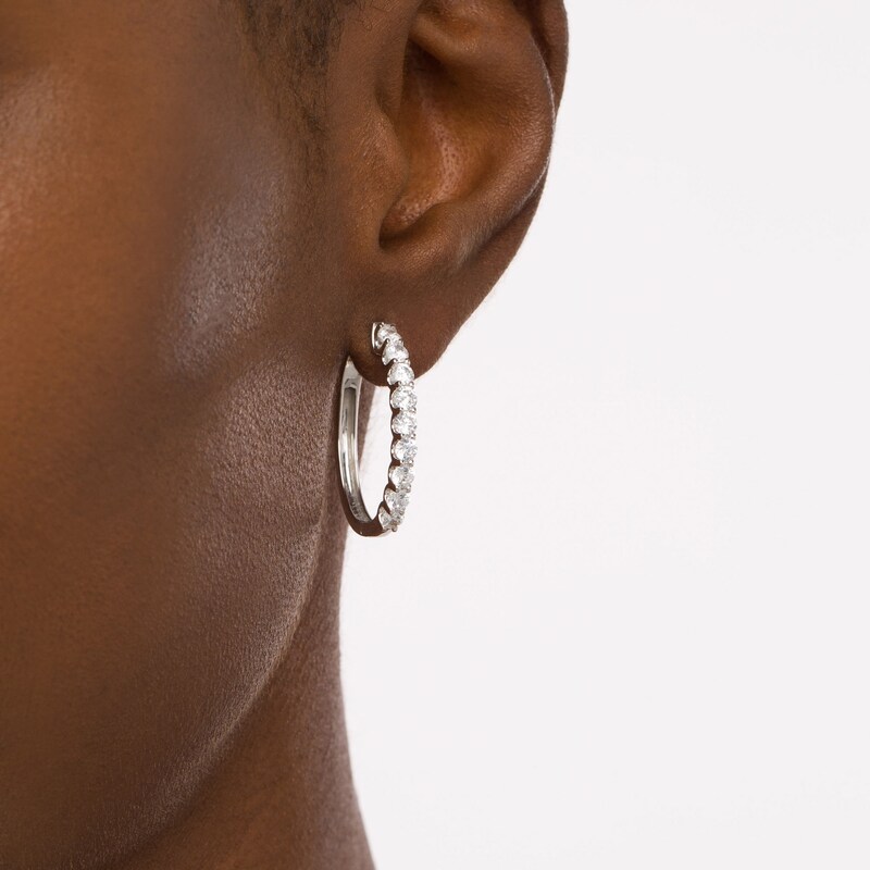 Main Image 2 of 2 CT. T.W. Diamond Oval Hoop Earrings in 10K White Gold