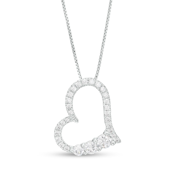 3/4 CT. T.w. Certified Lab-Grown Diamond Tilted Heart Pendant in 14K White Gold (F/Si2)