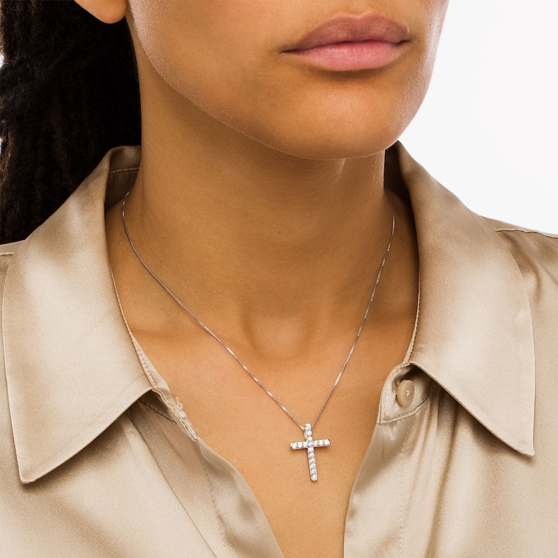 Main Image 2 of 1/2 CT. T.W. Certified Lab-Grown Diamond Cross Pendant in 14K White Gold (F/SI2)