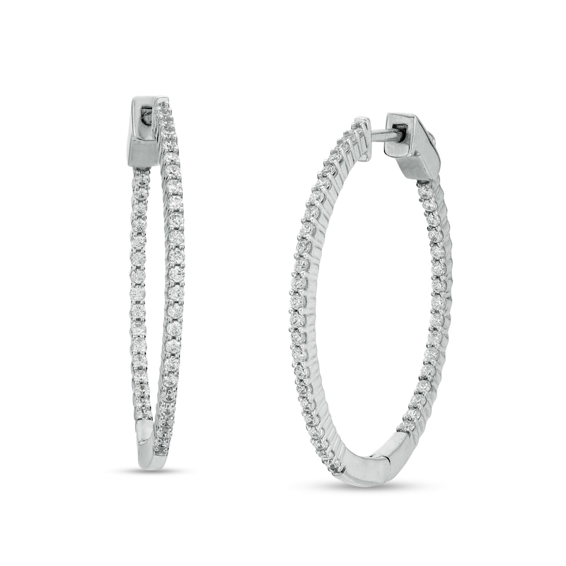 Main Image 1 of 3/4 CT. T.W. Diamond Inside-Out Hoop Earrings in 10K White Gold