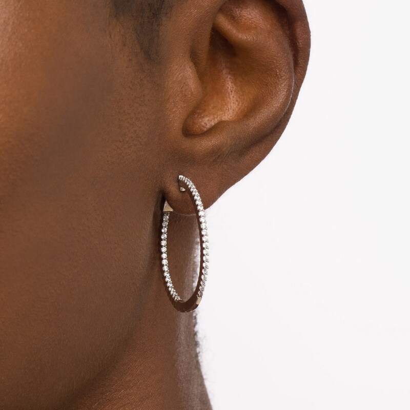 Main Image 2 of 3/4 CT. T.W. Diamond Inside-Out Hoop Earrings in 10K White Gold